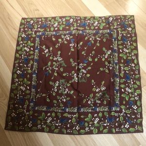 April Cornell Brown Blue Green Bird Vine Square Table Cloth Linen